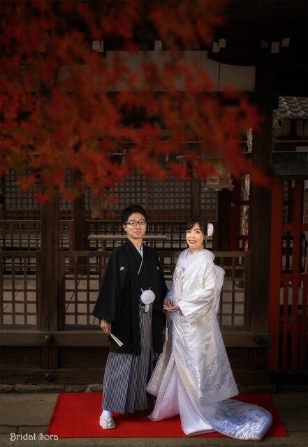 奈良で紅葉と白無垢の結婚写真