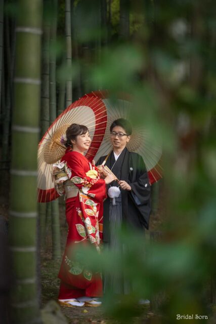 奈良の竹林で和装の写真撮影