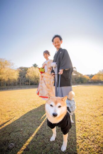 柴犬と結婚式写真